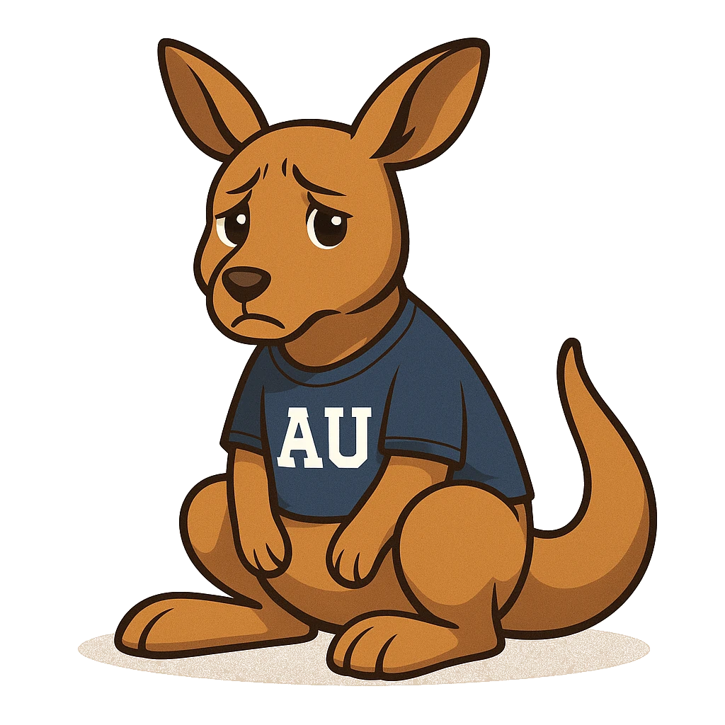 Sad kangaroo wearing AU shirt